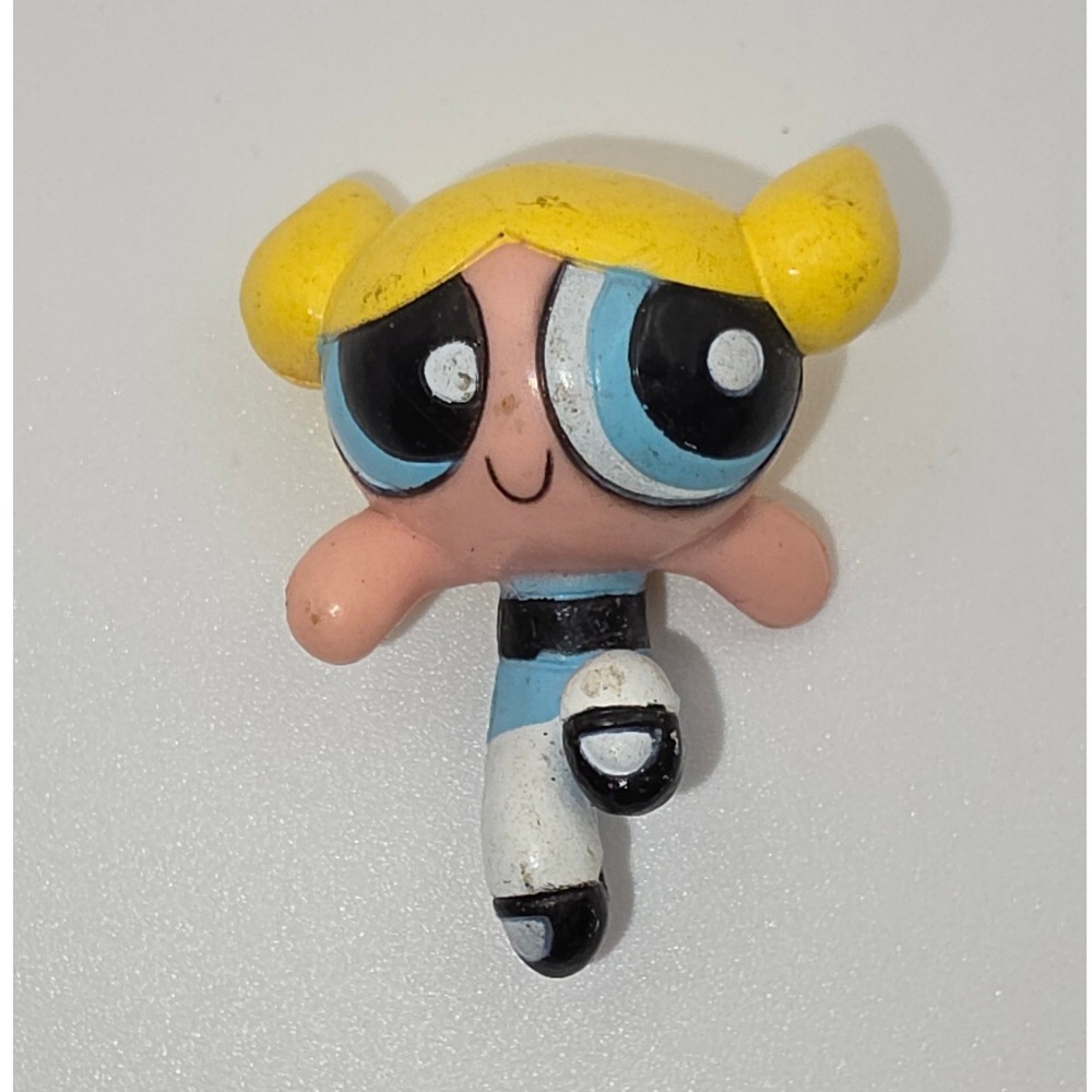 Cartoon Network Powerpuff Girls Bubbles Mini Figure 1.5in Blue Fair 1999 Vtg